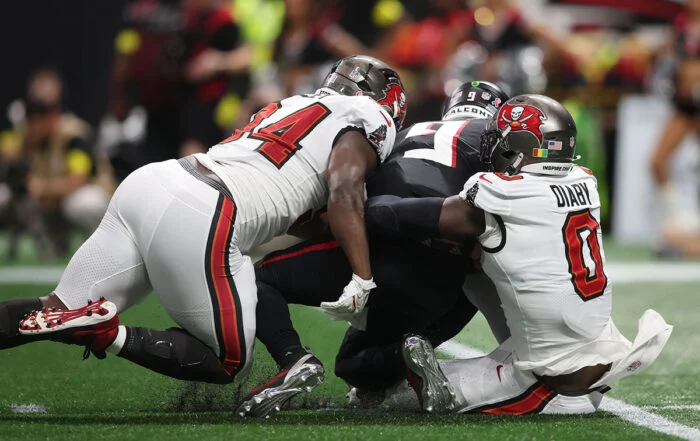 Bucs Dt Calijah Kancey And Olb Yaya Diaby And Falcons Qb Michael Penix Jr.