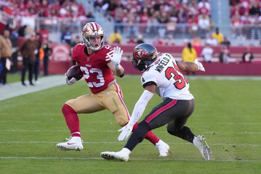 49Ers Rb Christian Mccaffrey And Bucs Fs Antoine Winfield Jr.
