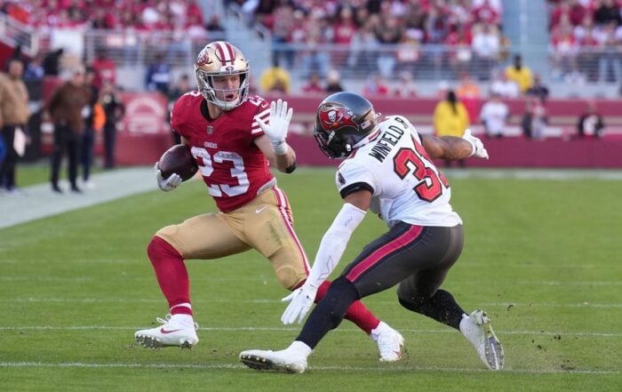 49Ers Rb Christian Mccaffrey And Bucs Fs Antoine Winfield Jr.