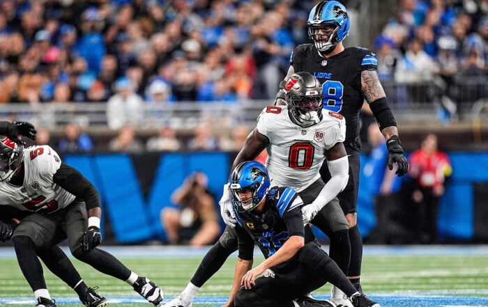 Bucs Olb Yaya Diaby And Lions Qb Jared Goff