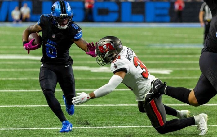 Lions Rb Jahmyr Gibbs And Bucs S Antoine Winfield Jr.
