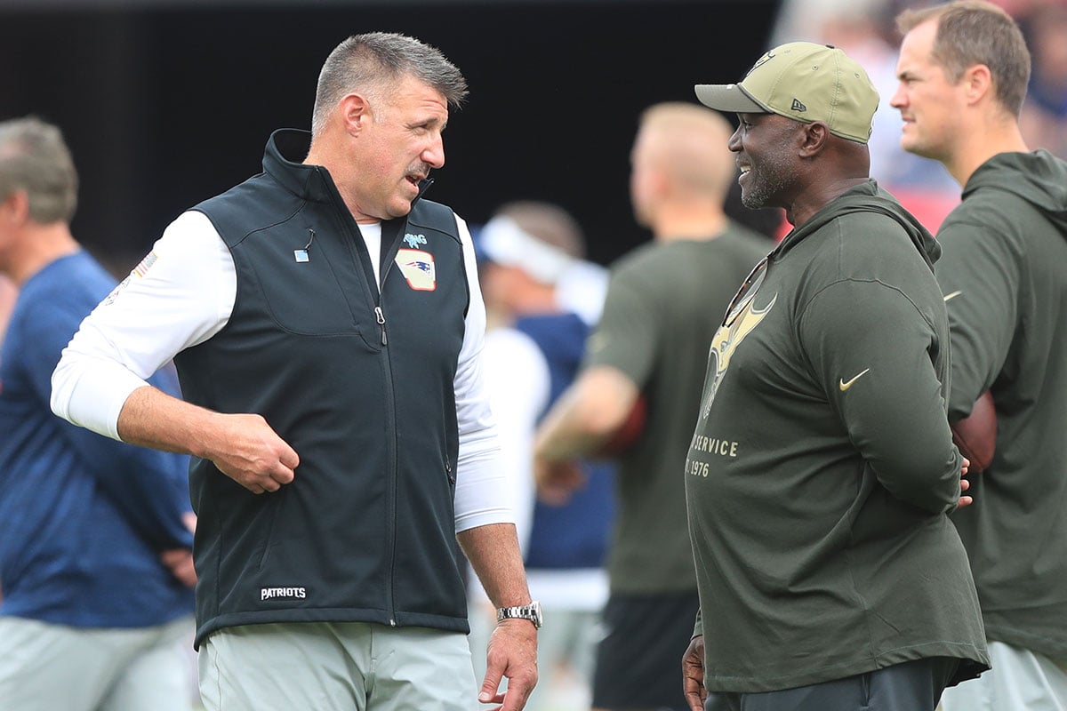 Patriots Head Coach Mike Vrabel And Bucs Head Coach Todd Bowles