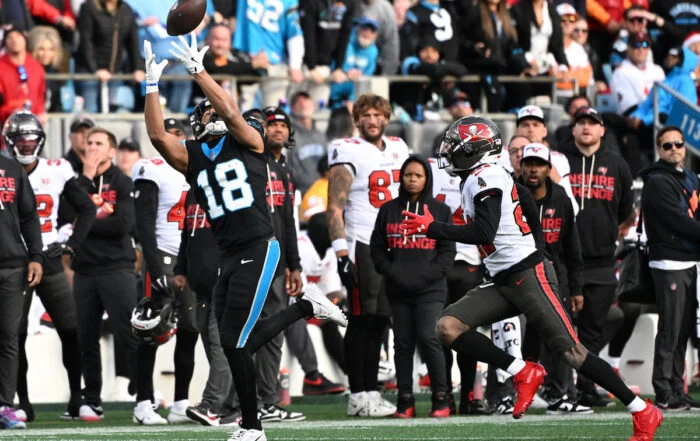 Bucs Cb Benjamin Morrison And Panthers Wr Jalen Coker - Photo By: Imagn Images - Bob Donnan