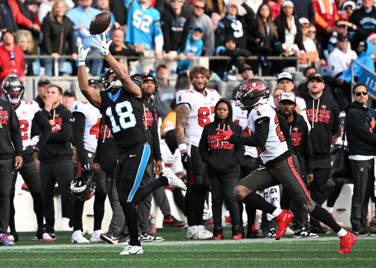 Bucs Cb Benjamin Morrison And Panthers Wr Jalen Coker - Photo By: Imagn Images - Bob Donnan
