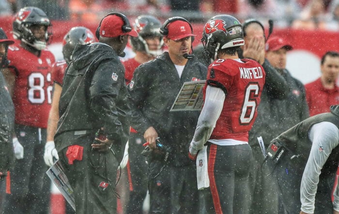 Bucs Qb Baker Mayfield, Oc Josh Grizzard And Hc Todd Bowles