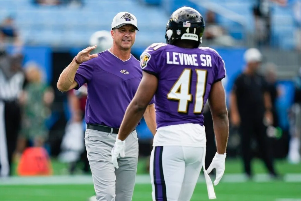 Former Ravens Hc John Harbaugh And Assistant Special Teams Coach Anthony Levine Sr.
