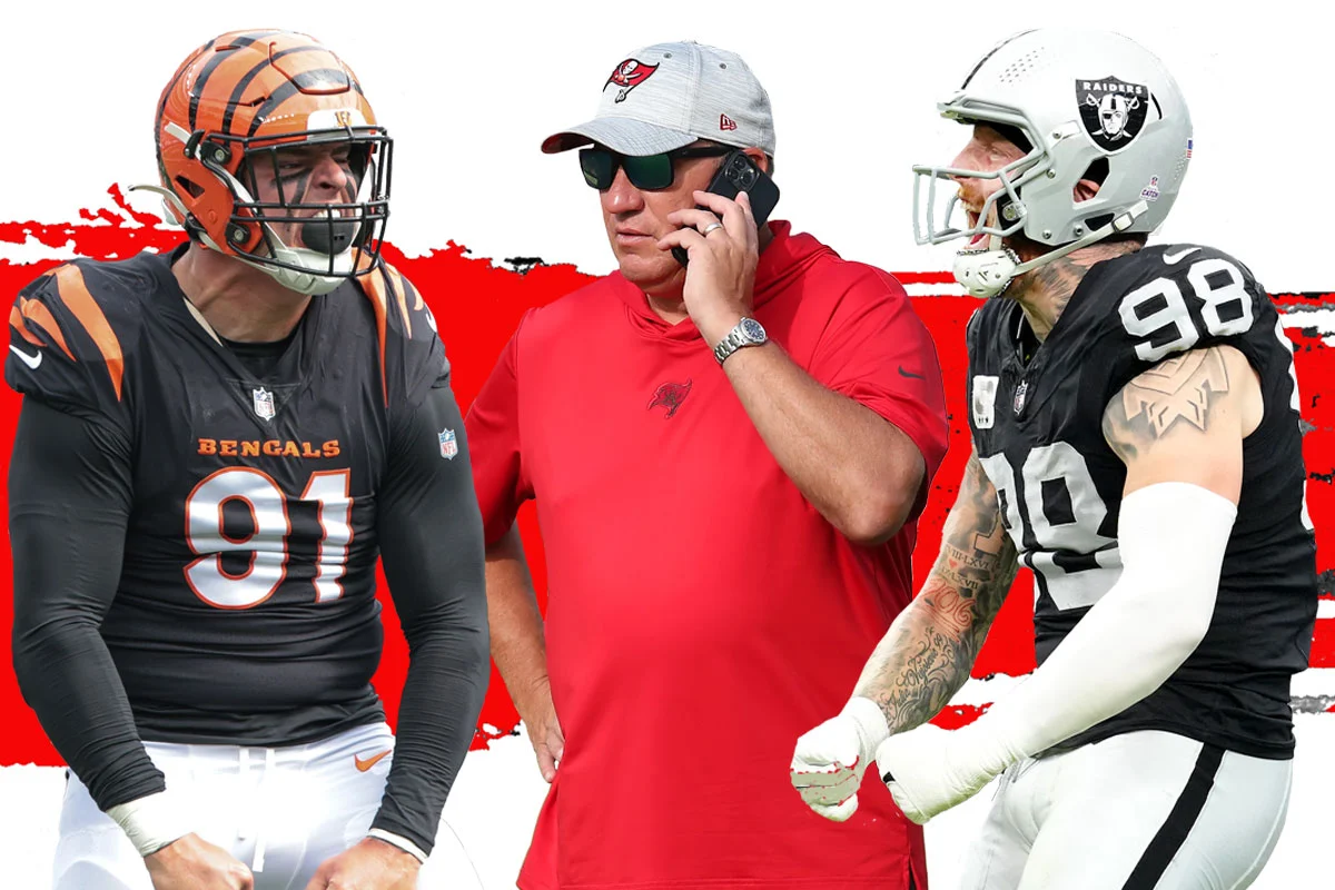 Hendrickson-Trey-Jason-Licht-Maxx-Crosby Bengals Edge Rusher Trey Hendrickson, Bucs Gm Jason Licht And Raiders Edge Rusher Maxx Crosby