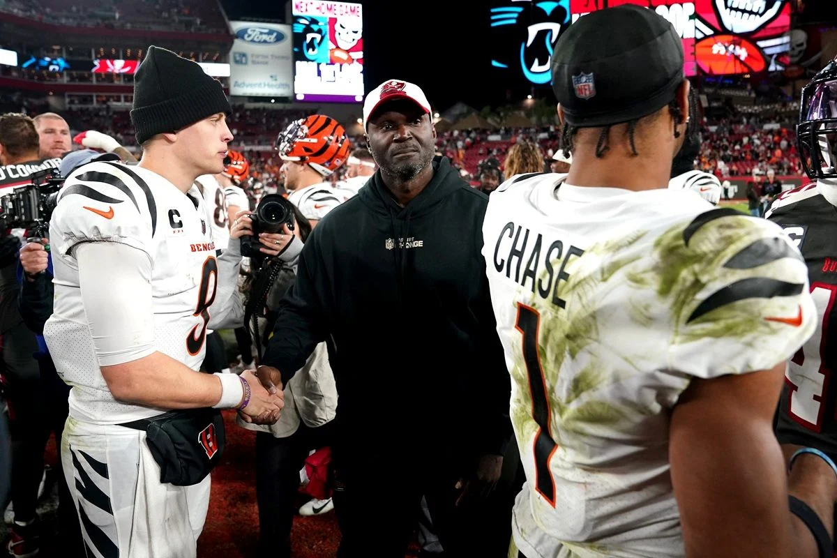 Todd-Bowles-Joe-Burrow-Jamarr-Chase Bucs Hc Todd Bowles, Bengals Qb Joe Burrow And Bengals Wr Ja'Marr Chase