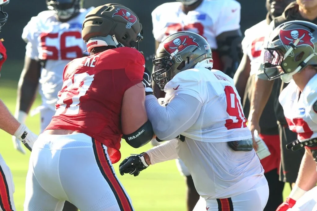 Bucs Camp Studs And Duds: 8-18 5 Bucs Rt Luke Goedeke And Dt A'Shawn Robinson - Photo By Cliff Welch P/R