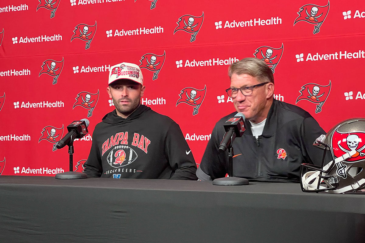 Mayfield-Baker-Jason-Licht-Bucs-Presser-2026 Bucs Qb Baker Mayfield And Gm Jason Licht