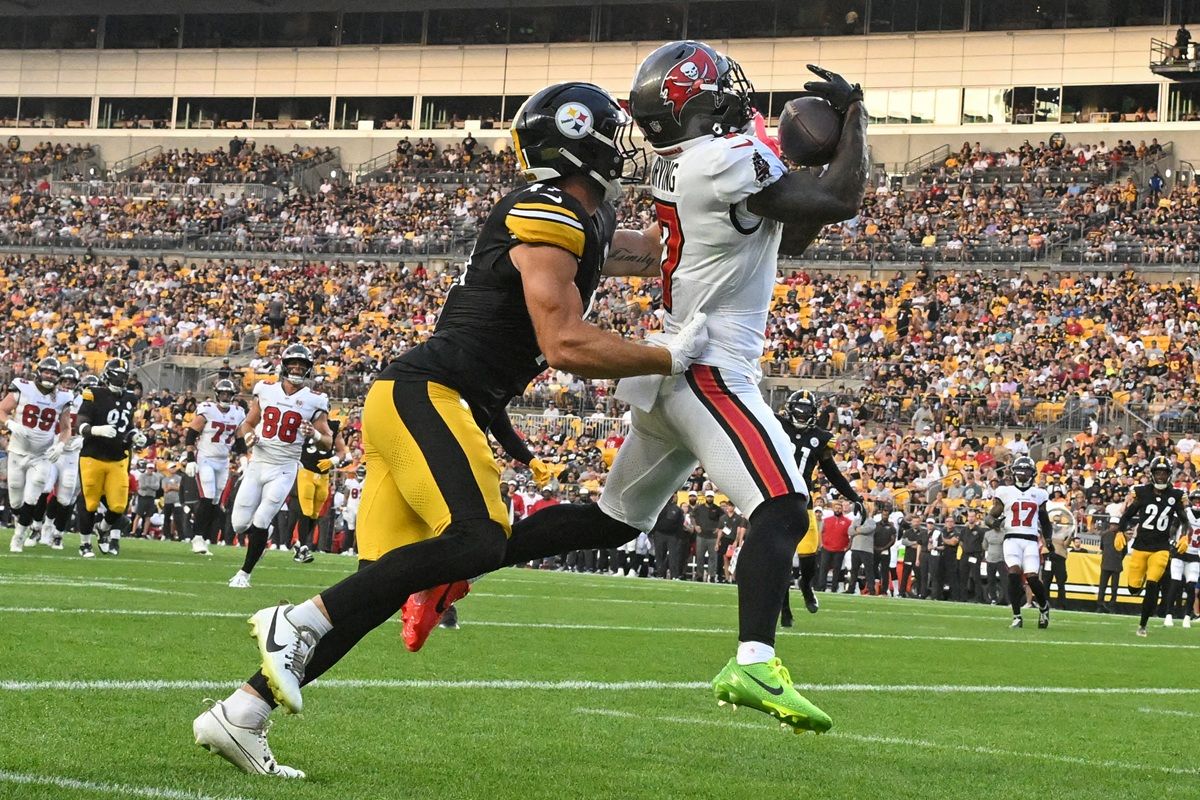 Bucky-Irving-Payton-Wilson Bucs Rb Bucky Irving And Steelers Lb Payton Wilson
